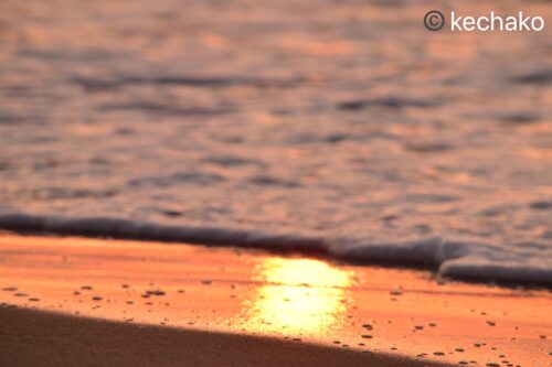 砂浜に映る夕日